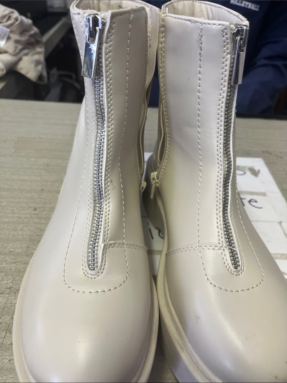Portland Leather Cream Front-Zip Ankle Booties